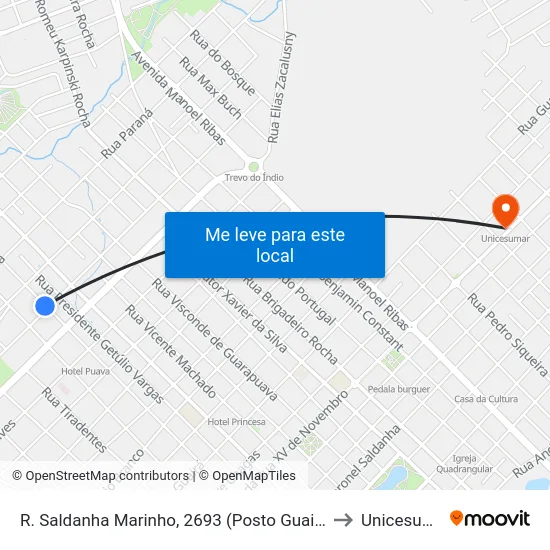 R. Saldanha Marinho, 2693 (Posto Guairacá I) to Unicesumar map