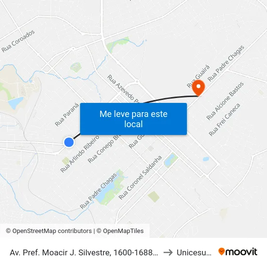Av. Pref. Moacir J. Silvestre, 1600-1688 (Havan) to Unicesumar map