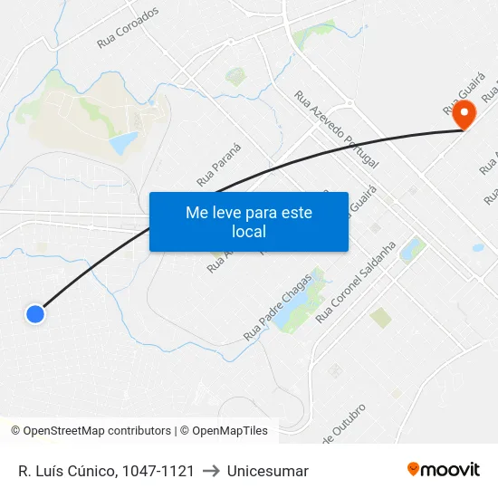 R. Luís Cúnico, 1047-1121 to Unicesumar map