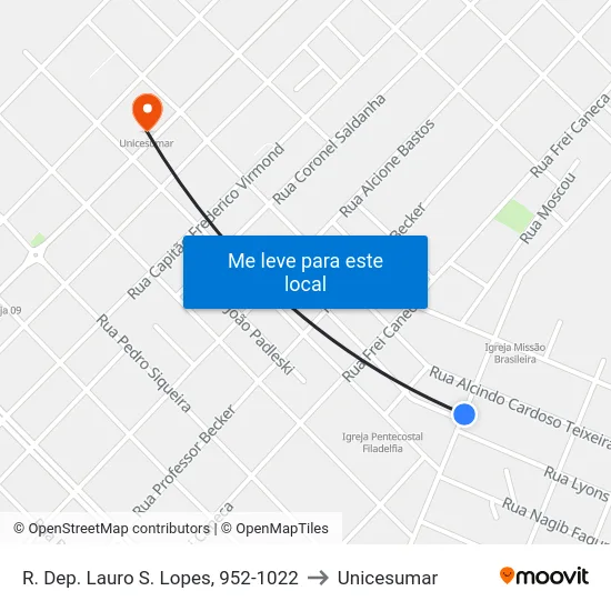 R. Dep. Lauro S. Lopes, 952-1022 to Unicesumar map