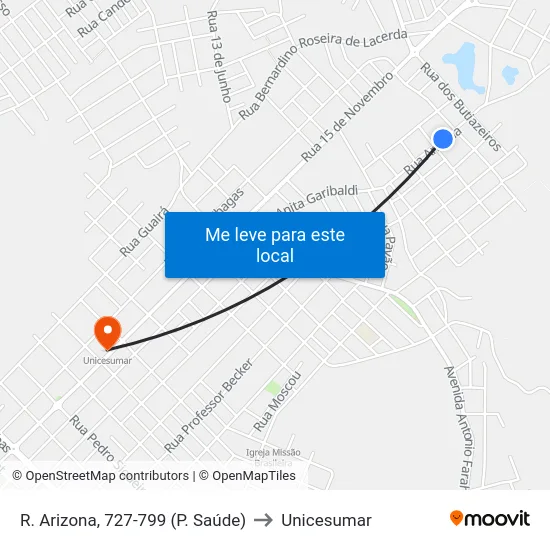 R. Arizona, 727-799 (P. Saúde) to Unicesumar map
