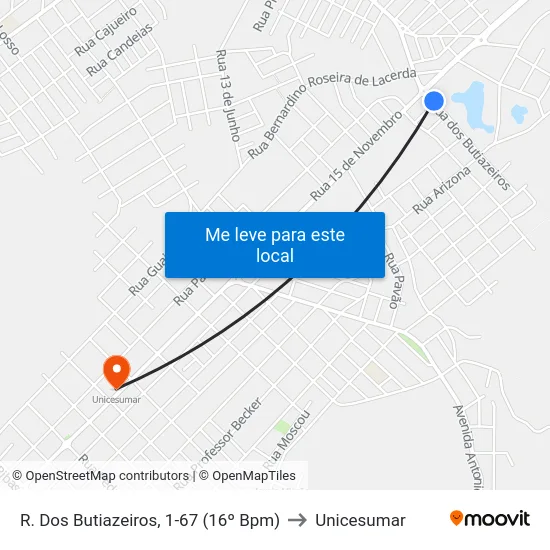 R. Dos Butiazeiros, 1-67 (16º Bpm) to Unicesumar map