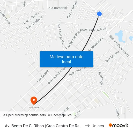Av. Bento De C. Ribas (Cras-Centro De Reabil. E Assist Social) to Unicesumar map