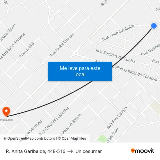 R. Anita Garibalde, 448-516 to Unicesumar map