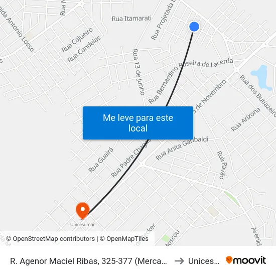 R. Agenor Maciel Ribas, 325-377 (Mercado Compre Mais) to Unicesumar map