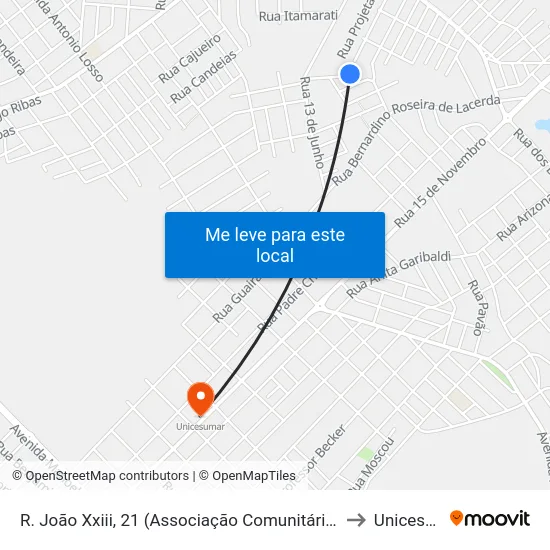 R.  João Xxiii, 21 (Associação Comunitária João Paulo II) to Unicesumar map