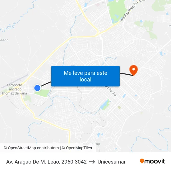Av. Aragão De M. Leão, 2960-3042 to Unicesumar map