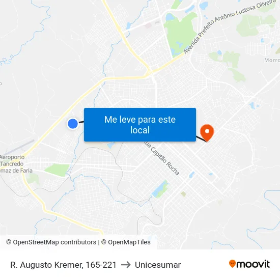 R. Augusto Kremer, 165-221 to Unicesumar map