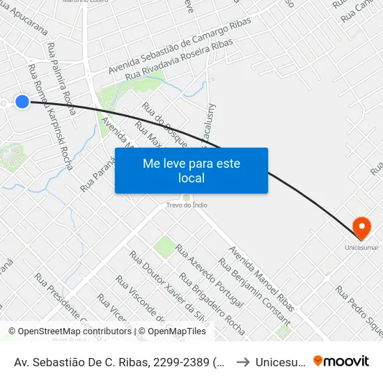 Av. Sebastião De C. Ribas, 2299-2389 (Rodoviária) to Unicesumar map