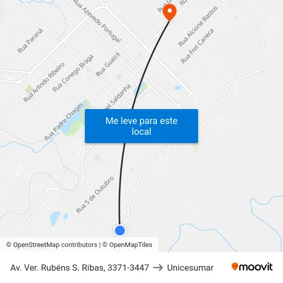 Av. Ver. Rubéns S. Ribas, 3371-3447 to Unicesumar map