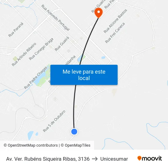 Av. Ver. Rubéns Siqueira Ribas, 3136 to Unicesumar map