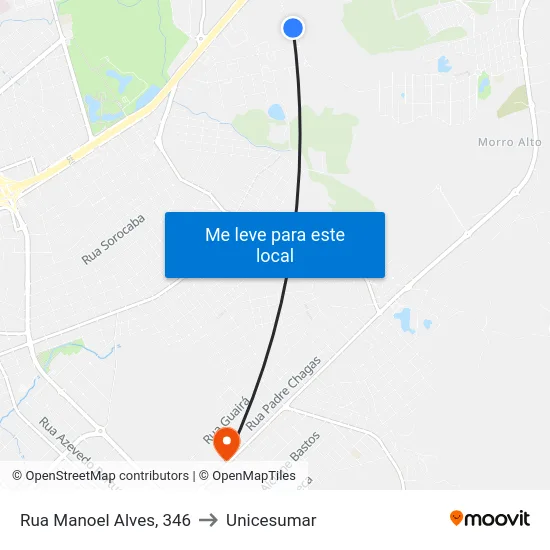 Rua Manoel Alves, 346 to Unicesumar map