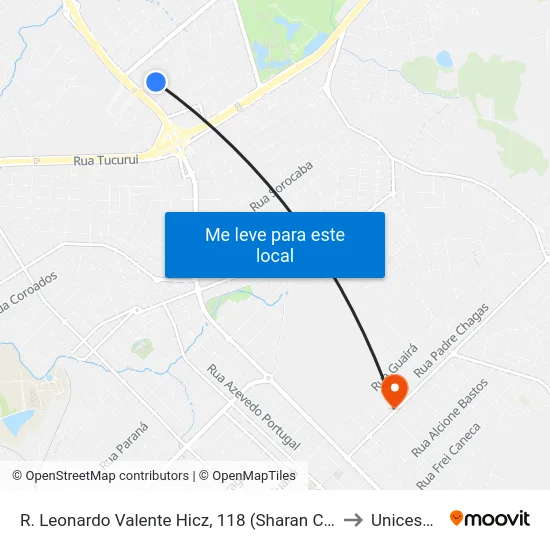 R. Leonardo Valente Hicz, 118 (Sharan Contabilidade) to Unicesumar map