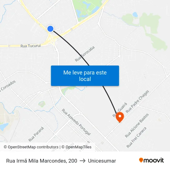 Rua Irmã Mila Marcondes, 200 to Unicesumar map