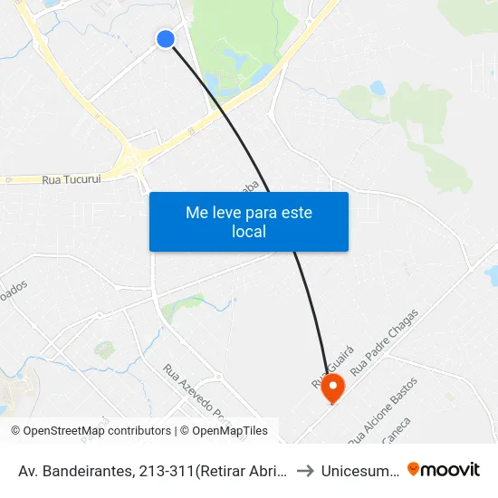 Av. Bandeirantes, 213-311(Retirar Abrigo) to Unicesumar map