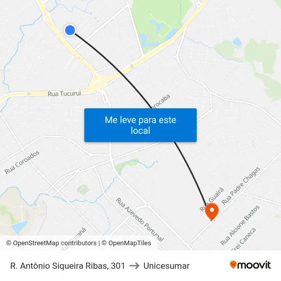 R. Antônio Siqueira Ribas, 301 to Unicesumar map