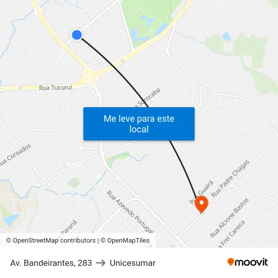 Av. Bandeirantes, 283 to Unicesumar map