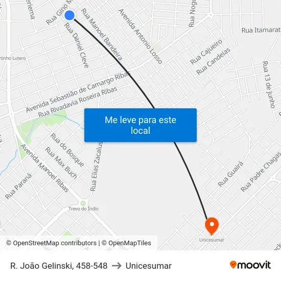 R. João Gelinski, 458-548 to Unicesumar map