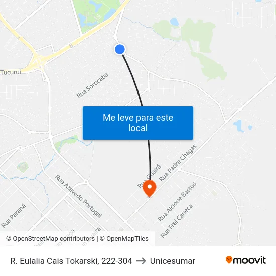 R. Eulalia Cais Tokarski, 222-304 to Unicesumar map