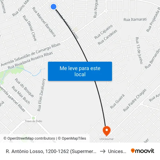 R. Antônio Losso, 1200-1262 (Supermercado Parteka) to Unicesumar map