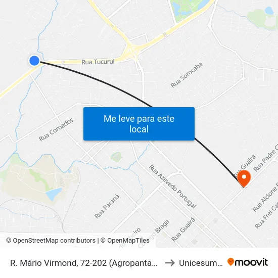 R. Mário Virmond, 72-202 (Agropantanal) to Unicesumar map