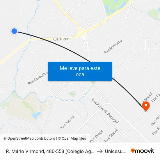 R. Mário Virmond, 480-558 (Colégio Agrícola) to Unicesumar map