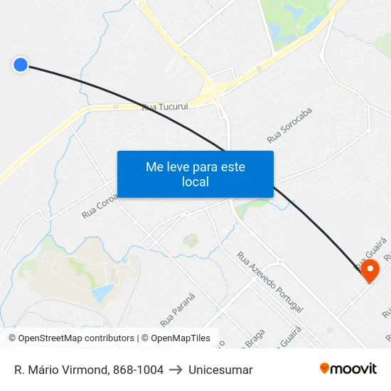 R. Mário Virmond, 868-1004 to Unicesumar map