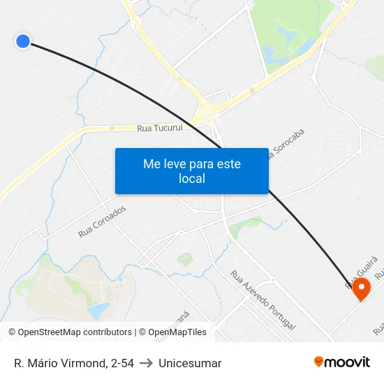 R. Mário Virmond, 2-54 to Unicesumar map
