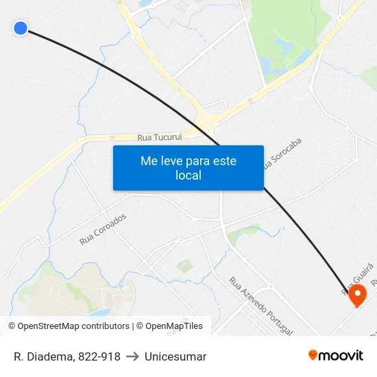 R. Diadema, 822-918 to Unicesumar map