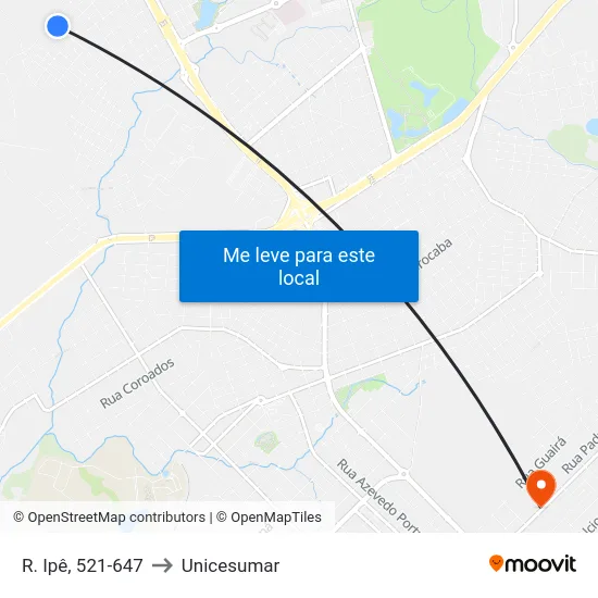 R. Ipê, 521-647 to Unicesumar map