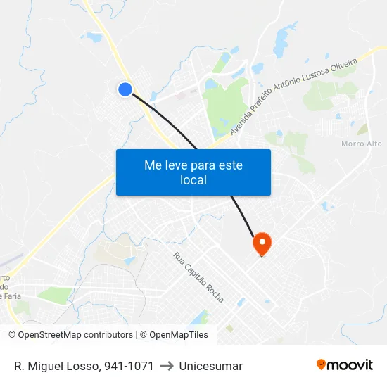 R. Miguel Losso, 941-1071 to Unicesumar map