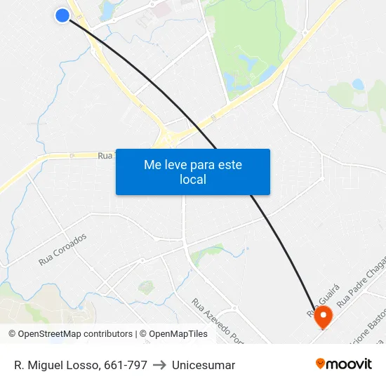R. Miguel Losso, 661-797 to Unicesumar map