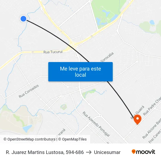 R. Juarez Martins Lustosa, 594-686 to Unicesumar map