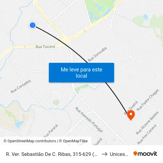 R. Ver. Sebastião De C. Ribas, 315-629 (Cd Superpão) to Unicesumar map