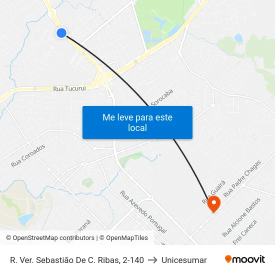 R. Ver. Sebastião De C. Ribas, 2-140 to Unicesumar map