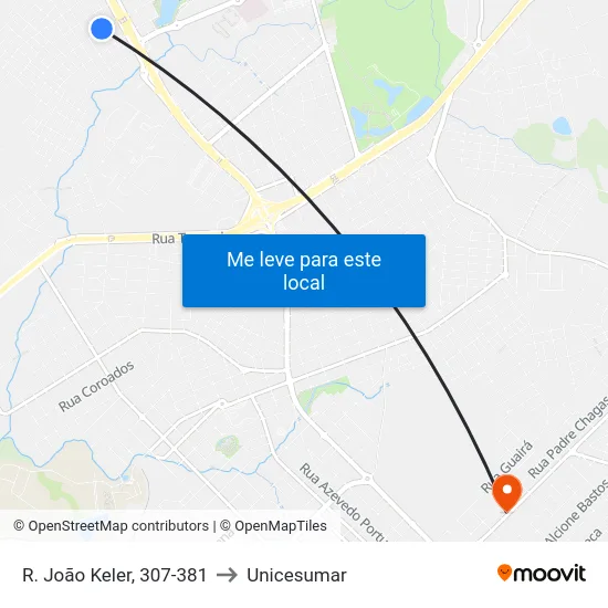 R. João Keler, 307-381 to Unicesumar map