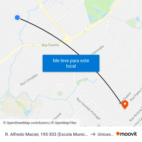 R. Alfredo Maciel, 195-303 (Escola Municipal Iná Ribas Carli) to Unicesumar map