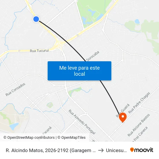 R. Alcindo Matos, 2026-2192 (Garagem Nordeste) to Unicesumar map