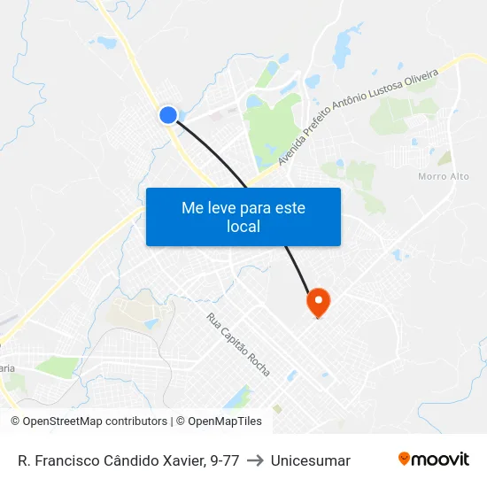 R. Francisco Cândido Xavier, 9-77 to Unicesumar map
