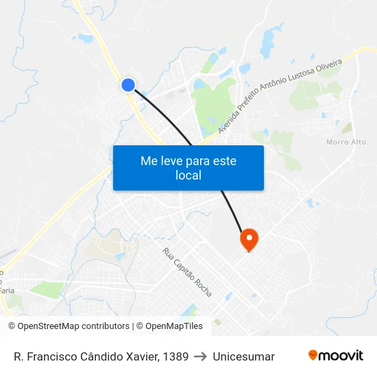 R. Francisco Cândido Xavier, 1389 to Unicesumar map
