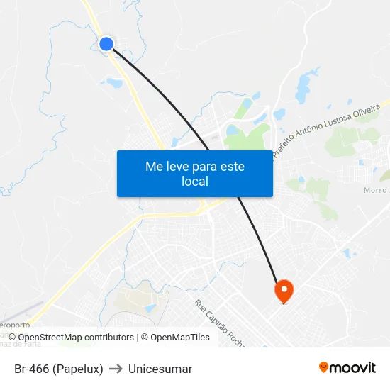 Br-466 (Papelux) to Unicesumar map