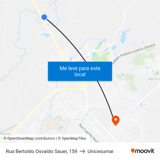 Rua Bertoldo Osvaldo Sauer, 159 to Unicesumar map