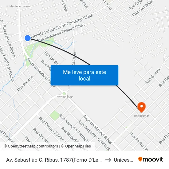 Av. Sebastião C. Ribas, 1787(Forno D'Lenha Pizzaria) to Unicesumar map