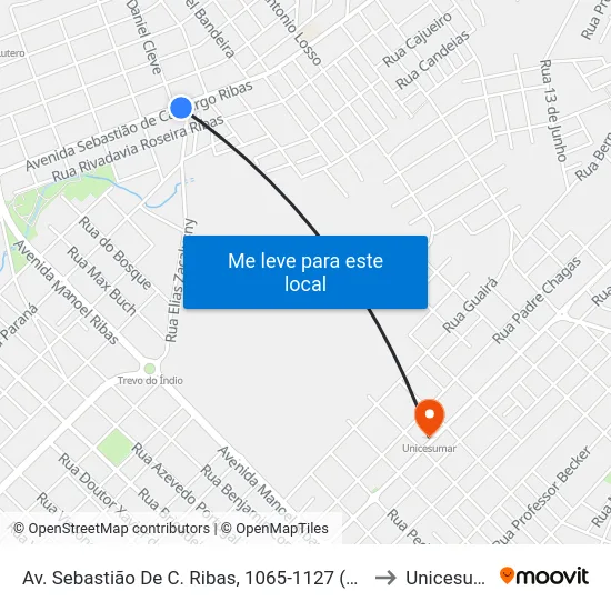 Av. Sebastião De C. Ribas, 1065-1127 (Posto B2) to Unicesumar map