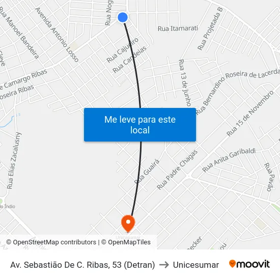 Av. Sebastião De C. Ribas, 53 (Detran) to Unicesumar map