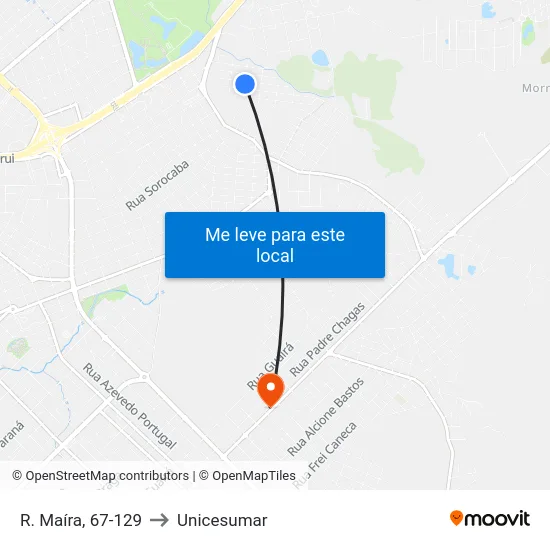 R. Maíra, 67-129 to Unicesumar map