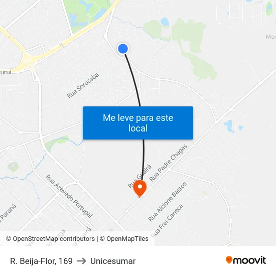 R. Beija-Flor, 169 to Unicesumar map