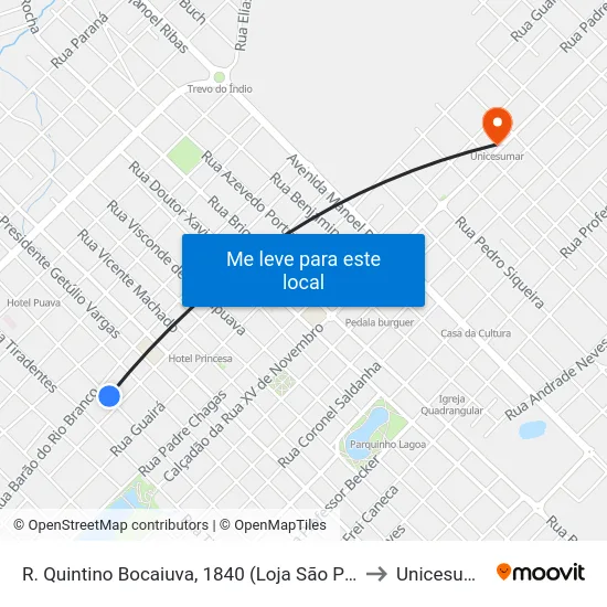 R. Quintino Bocaiuva, 1840 (Loja São Pedro) to Unicesumar map