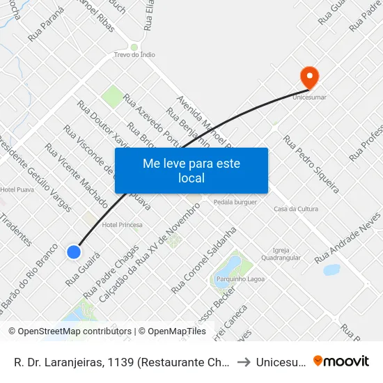 R. Dr. Laranjeiras, 1139 (Restaurante Cheiro Verde) to Unicesumar map