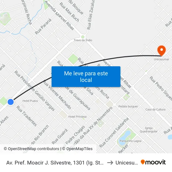 Av. Pref. Moacir J. Silvestre, 1301 (Ig. Sta Terezinha) to Unicesumar map